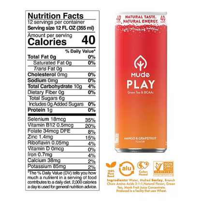 Mude Play Natural Caffeine Free Energy Drinks (12 fl. oz., 12 pk.)