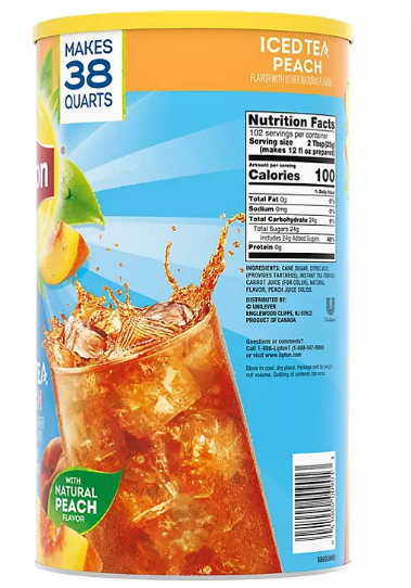 Lipton Sweetened Iced Tea Mix, Peach (89.8 oz.)