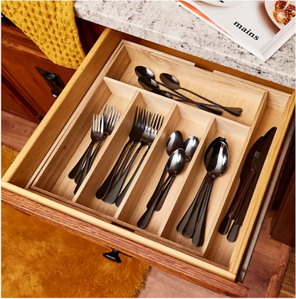 iDesign Renewable Paulownia Wood Collection Expandable Flatware And Cutlery Tray, 15" x 12" To 22"