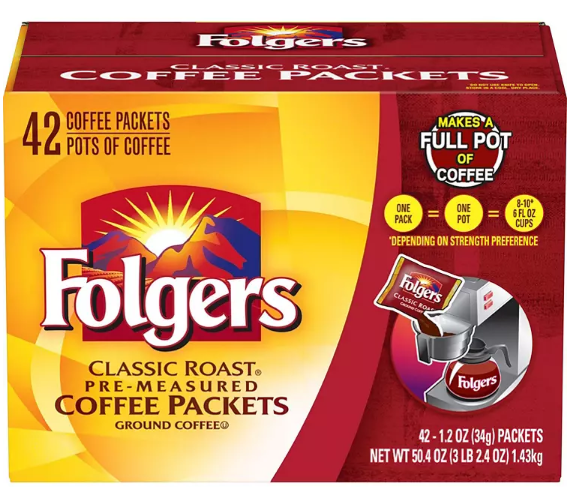 Folgers Classic Roast Ground Coffee Packets (1.2 oz., 42 ct.)