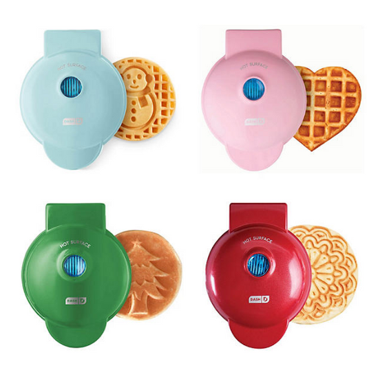 Dash Holiday Mini Waffle Makers Set of 4 (Heart, Snowman, Christmas Tree and Pizzelle)