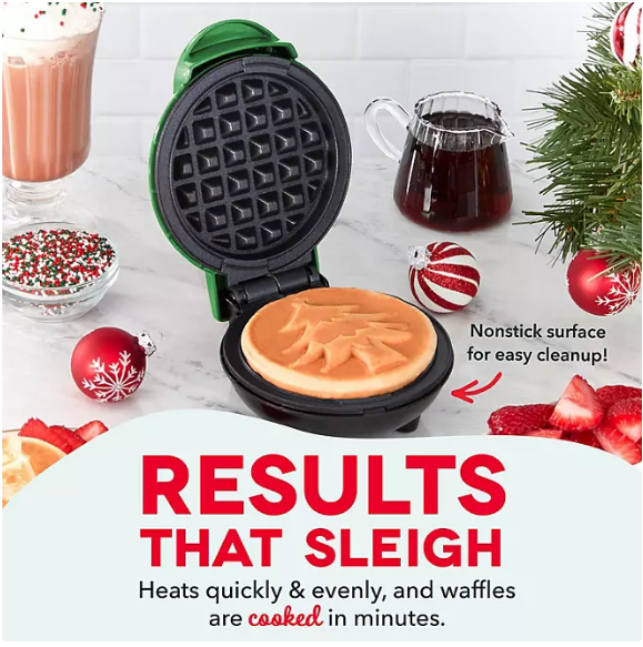 Dash Holiday Mini Waffle Makers Set of 4 (Heart, Snowman, Christmas Tree and Pizzelle)