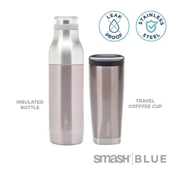 Smash Stainless Steel Twin Dual Wall Bottles, 16.9 fl. oz. Bottle and 16 fl. oz. Flask (Assorted Colors)