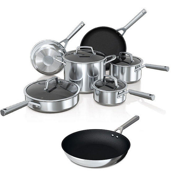 Ninja Foodi NeverStick Stainless 10-Piece Cookware Set w/Bonus 12-In. Fry Pan