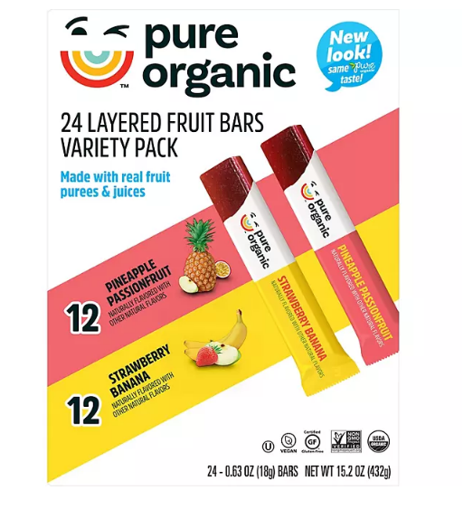 Pure Organic Layered Fruit Bars, Variety Pack (0.63 oz., 24 ct.)