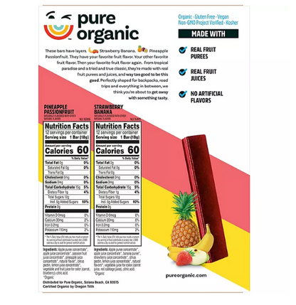 Pure Organic Layered Fruit Bars, Variety Pack (0.63 oz., 24 ct.)