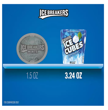 Ice Breakers Ice Cubes Peppermint With Cooling Crystals, Made with Xylitol Sugar Free Chewing Gum Cube Bottles (3.24 oz., 4 ct., 40 pcs.)