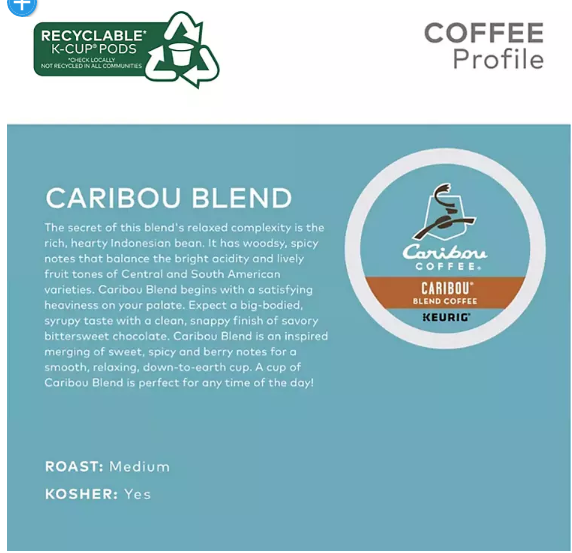 Caribou Coffee Caribou Blend K-Cup Pods (100 ct.)