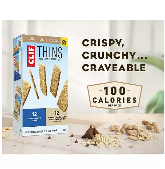 CLIF Thins Variety Pack, Chocolate Chip and White Chocolate Macadamia (24 ct.)