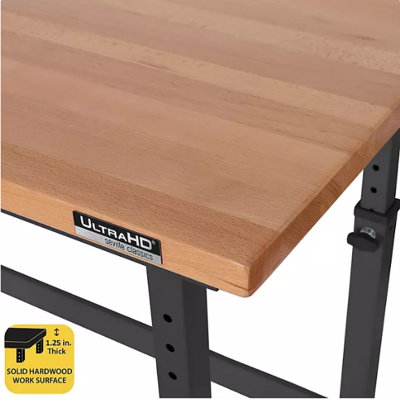 Seville Classics® UltraHD® Height Adjustable Workbench, 60" W x 24" D x 28.5-42"H