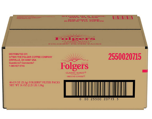 Folgers Classic Roast Ground Coffee, Filter Packs (0.9 oz., 40 ct.)