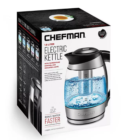 Chefman 1.8 Liter Electric Glass Kettle With Tea Infuser