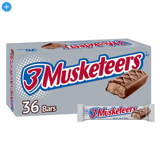 3 Musketeers Chocolate Candy Bars Full Size Bulk Pack (1.92 oz., 36 ct.)