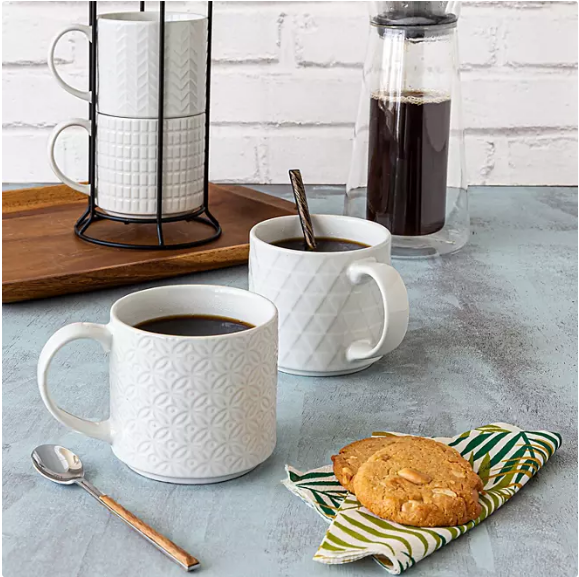 Over and Back 5-Piece Embossed Stackable Mug Set With Rack