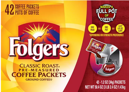 Folgers Classic Roast Ground Coffee Packets (1.2 oz., 42 ct.)