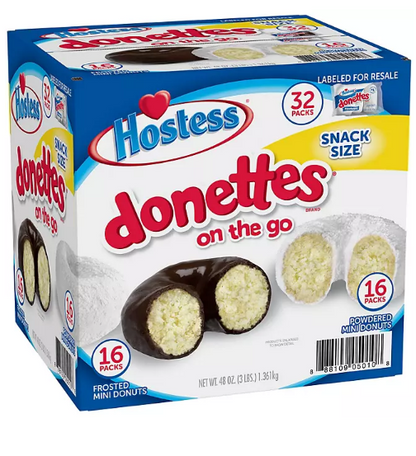 Hostess Mini Powdered Donettes and Frosted Chocolate Mini Donettes (1.5oz., 32pk.)