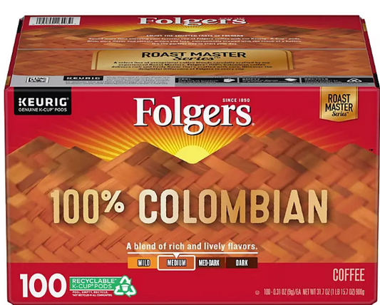 Folgers 100% Colombian Coffee K-Cups,Medium Roast (100 ct.)