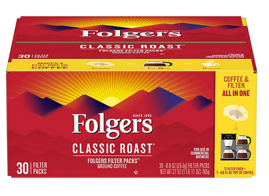 Folgers Filter Packs Coffee, Classic Roast (.9 oz. packs, 30 ct.)