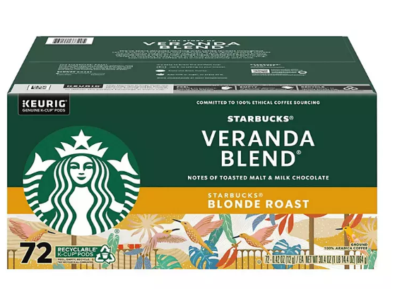 Starbucks Blonde Roast Coffee K-Cups , Veranda Blend (72 ct.)