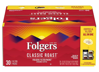 Folgers Filter Packs Coffee, Classic Roast (.9 oz. packs, 30 ct.)