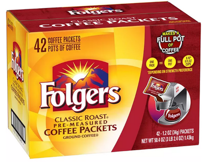 Folgers Classic Roast Ground Coffee Packets (1.2 oz., 42 ct.)