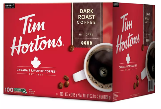 Tim Hortons Premium Dark Coffee, Dark Roast (100 ct.)