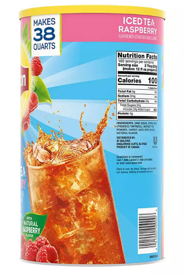 Lipton Sweetened Ice Tea Mix, Raspberry (89.8 oz.)