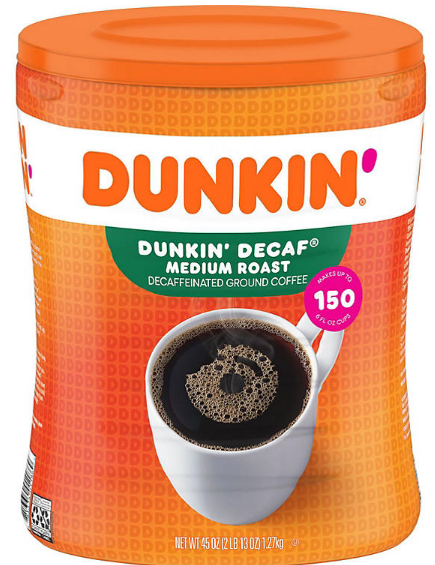 Dunkin' Donuts Decaffeinated Ground Coffee, Medium Roast (45 oz.)