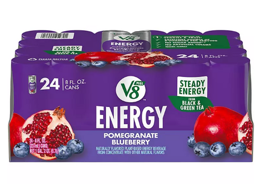 V8 +Energy, Healthy Energy Drink, Natural Energy from Tea, Pomegranate Blueberry (8 fl. oz., 24 pk.)