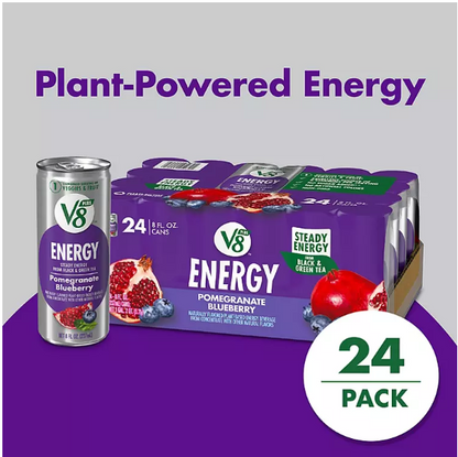 V8 +Energy, Healthy Energy Drink, Natural Energy from Tea, Pomegranate Blueberry (8 fl. oz., 24 pk.)