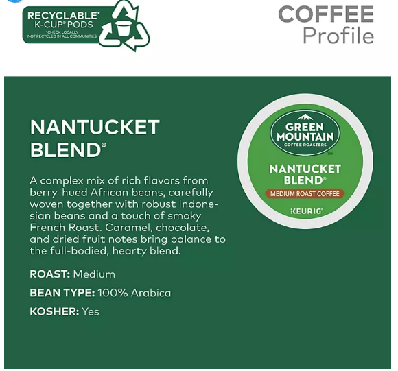 Green Mountain Coffee Roasters Nantucket Blend Keurig K-Cup Pods (100 ct.)